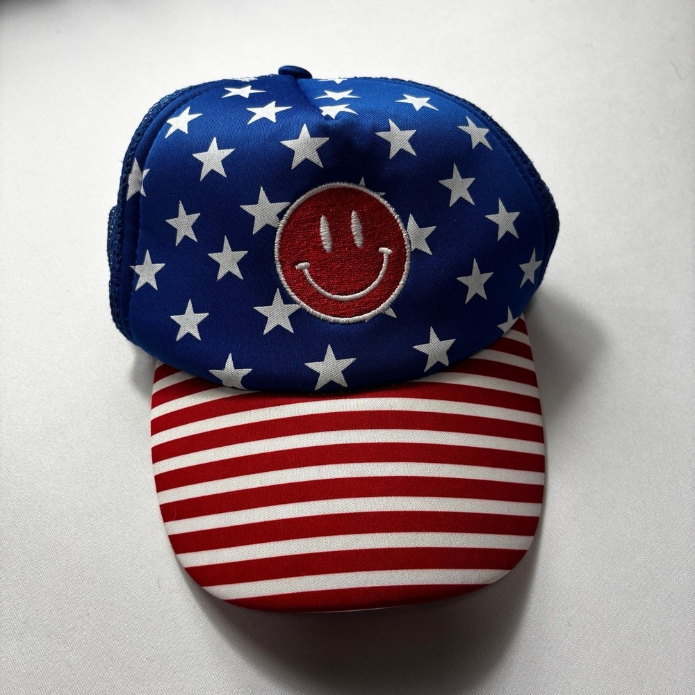 Have a Nice Day Smiley Face Cap American Flag Snapback and Meshback Foam Front